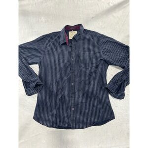 Native Code Mens Large Navy Blue Geometric Print Cotton Button Down Shirt L